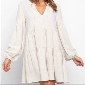 NWT {Petal + Pup} Tiered Linen Mini Dress Long Sleeve